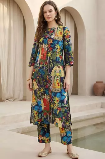 Women Floral Printed Regular Pure Cotton Kurta with Trousers