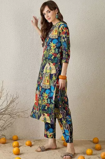 Women Floral Printed Regular Pure Cotton Kurta with Trousers