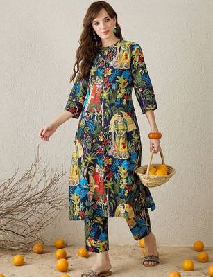 Women Floral Printed Regular Pure Cotton Kurta with Trousers 5