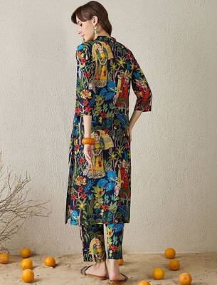 Women Floral Printed Regular Pure Cotton Kurta with Trousers 6