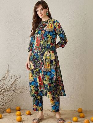 Women Floral Printed Regular Pure Cotton Kurta with Trousers 7