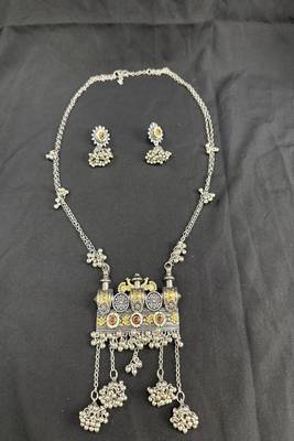Traditional Oxidised Silver Temple Necklace Set with Jhumka Earrings, Navratri Jewelry Set for Women 2