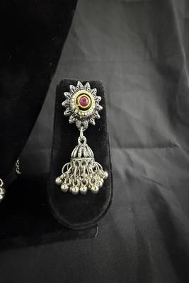Traditional Oxidised Silver Temple Necklace Set with Jhumka Earrings, Navratri Jewelry Set for Women 3