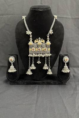 Traditional Oxidised Silver Temple Necklace Set with Jhumka Earrings, Navratri Jewelry Set for Women 4