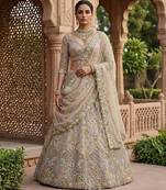 cream color Embroidery Sequins Work With Cancan Net Lehenga Choli Set