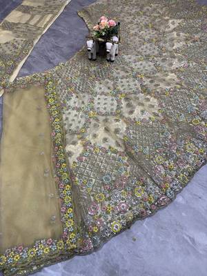 cream color Embroidery Sequins Work With Cancan Net Lehenga Choli Set 4