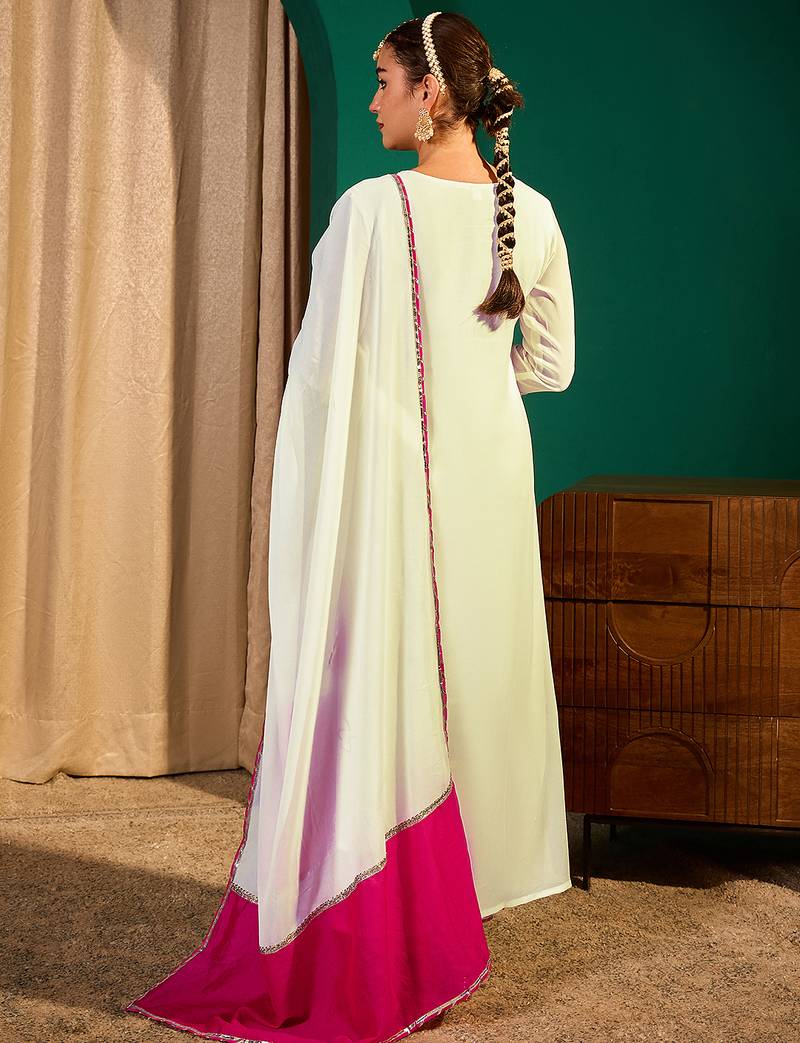 Women's Beautiful Embroidery Work Georgette Fabric Flared Kurta Pant and Dupatta Set