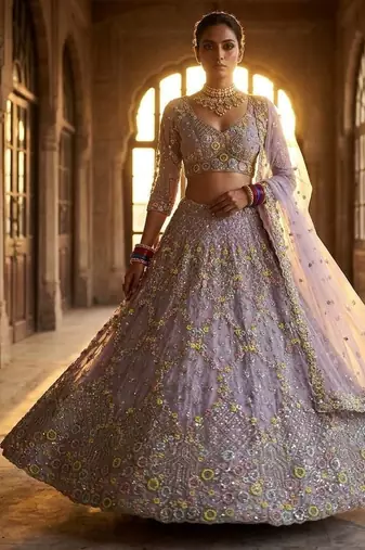 lavender Embroidery Sequins With Cancan Net Lehenga Choli Set