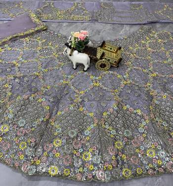 lavender Embroidery Sequins With Cancan Net Lehenga Choli Set 2