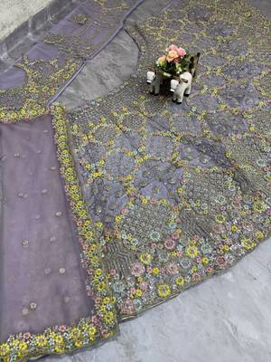 lavender Embroidery Sequins With Cancan Net Lehenga Choli Set 3