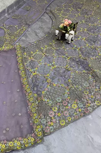 lavender Embroidery Sequins With Cancan Net Lehenga Choli Set