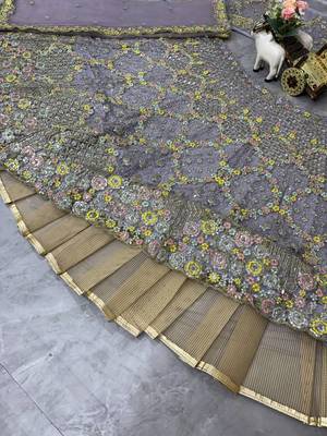 lavender Embroidery Sequins With Cancan Net Lehenga Choli Set 4