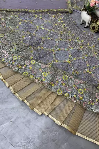 lavender Embroidery Sequins With Cancan Net Lehenga Choli Set