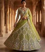 olive green Embroidery Sequins With Cancan Net Lehenga Choli Set