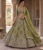 olive green Embroidery Sequins With Cancan Net Lehenga Choli Set