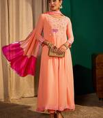Embroidery Georgette Fabric Flared Kurta Pant and Dupatta Set