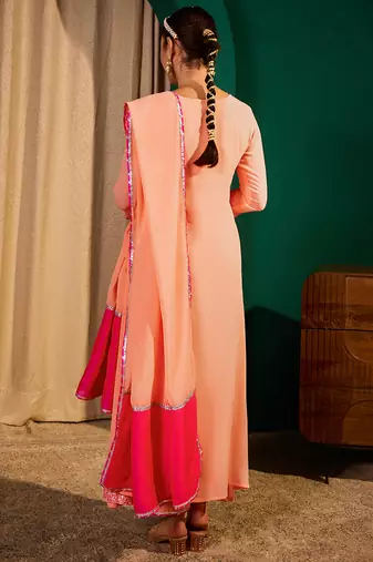Embroidery Georgette Fabric Flared Kurta Pant and Dupatta Set