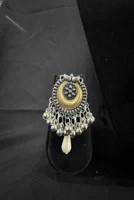Oxidised Silver Tribal Necklace Set with Multicolor Stone Pendant & Pearl Drops, Navratri Jewellery Set for Women 3