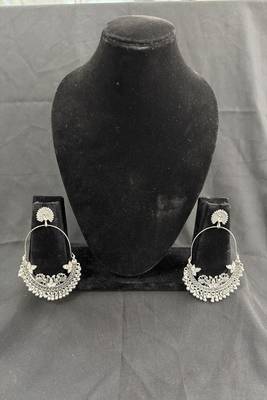 Oxidised Silver Peacock Chandbali Earrings for Women, Traditional Tribal Statement Earrings for Navratri Garba Festival 1