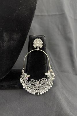 Oxidised Silver Peacock Chandbali Earrings for Women, Traditional Tribal Statement Earrings for Navratri Garba Festival 3