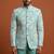Turquoise thread work bandhgala on jacquard