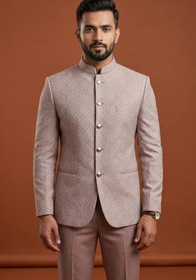 Light pink bandhgala an jacquard fabric 1