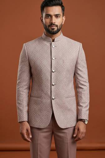 Light pink bandhgala an jacquard fabric
