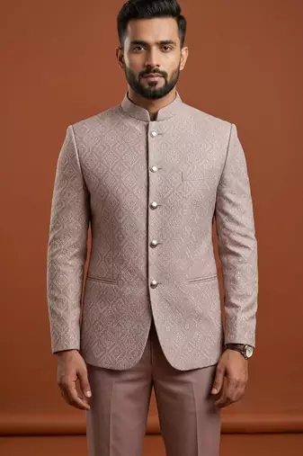 Light pink bandhgala an jacquard fabric