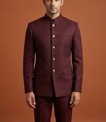 Maroon thread work bandhgala on jacquard