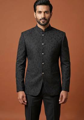 Black thread work bandhgala on jacquard 1
