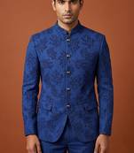 Blue bandhgala with thread work on jacquard