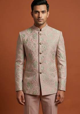 Pink bandhgala on embossed fabric 1