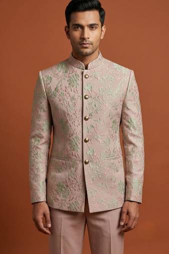 Pink bandhgala on embossed fabric