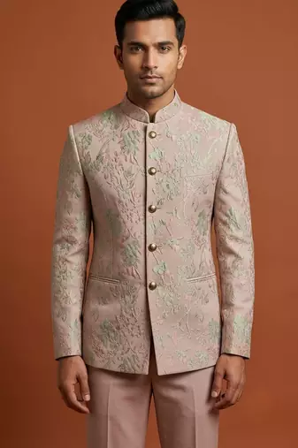Pink bandhgala on embossed fabric