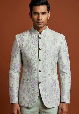 Light green bandhgala on embossed fabric 1
