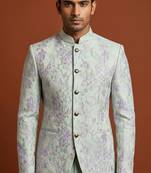 Light green bandhgala on embossed fabric