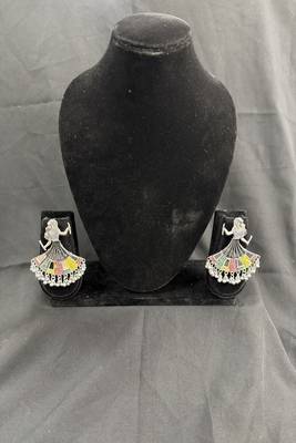 Oxidised Silver Multicolor Dancing Girl Earrings for Women, Earrings for Navratri Garba Festival 1