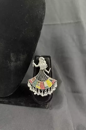 Oxidised Silver Multicolor Dancing Girl Earrings for Women, Earrings for Navratri Garba Festival