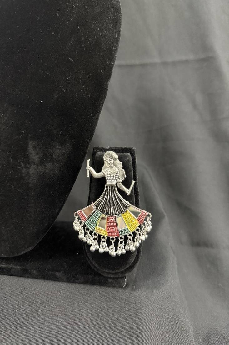 Oxidised Silver Multicolor Dancing Girl Earrings for Women, Earrings for Navratri Garba Festival