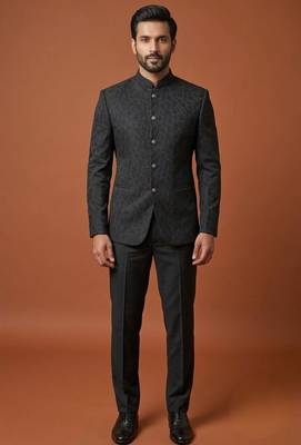 Black thread work bandhgala on jacquard 2