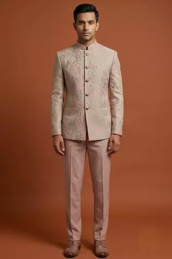 Pink bandhgala on embossed fabric