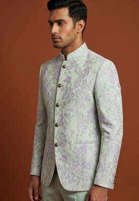 Light green bandhgala on embossed fabric 2