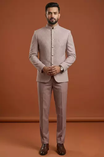 Light pink bandhgala an jacquard fabric