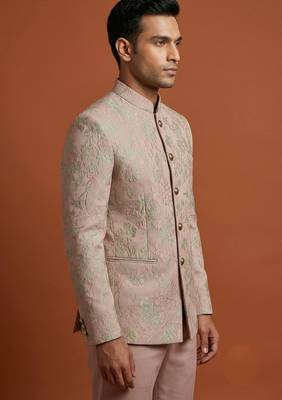 Pink bandhgala on embossed fabric 3