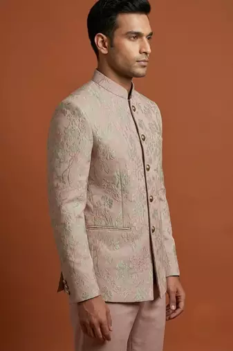 Pink bandhgala on embossed fabric