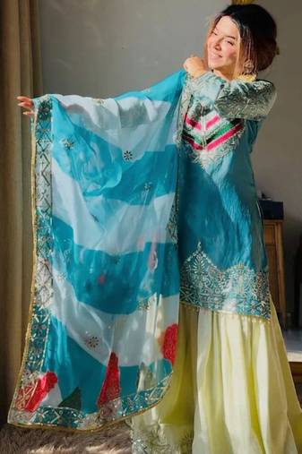 Women's Beautiful Embroidery Work Satin Silk Fabric Straight Kurta Gharara and Dupatta Set