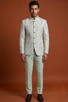 Light green bandhgala on embossed fabric 3