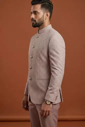 Light pink bandhgala an jacquard fabric