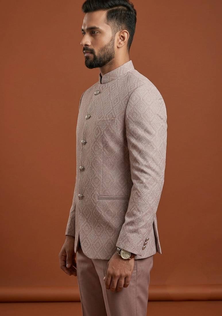 Light pink bandhgala an jacquard fabric