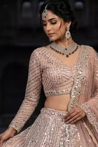 Onion Pink Coding Sequins Stone With Cancan Net Lehenga Choli Set